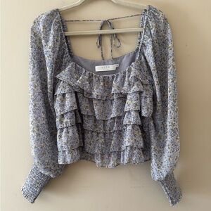 ASTR Blue Floral Ruffle Cropped Blouse